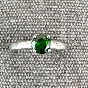 Sterling Silver Diopside Ring Green Solitaire .925 Size 9.5 Prong